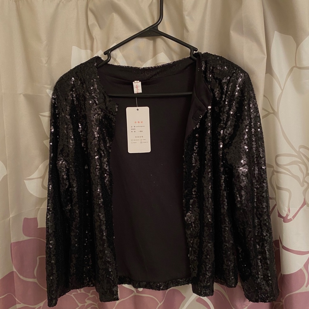 Black Sequin Bomber Jacket